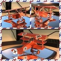 全金屬DIY拼裝模型3D立體拼圖 福克紅色男爵三翼飛機航空成人玩具
