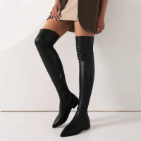 Elastic Thigh High Boots Women Soft Stretch Black Over the Knee Boot Low Heels 2023 Autumn Winter Shoes Lady Large Size 48