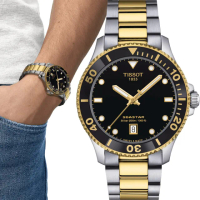 【TISSOT 天梭】方授權 SEASTAR 1000 海星 300米防水時尚腕錶/雙色40mm 618年中慶(T1204102205100)