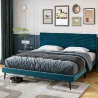 King Size Bed Frame, Platform Bed Frame with Adjustable Headboard, Upholstered Bed Frame King, Wood Slats Support, No Box Spring