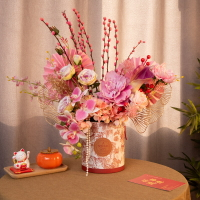2024年宵花福桶發財果銀柳仿真插花新年裝飾假花春節過年客廳擺設 雙11全館免運