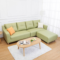 Boden-班森L型綠色貓抓布紋皮沙發(四人座+腳椅)(送抱枕)
