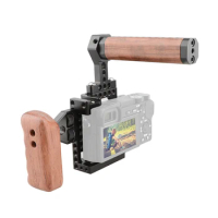 CAMVATE Camera Cage Rig With Wooden Left/Top Handle Grip &amp; 1/4"-20 Threads For Canon A6500/A6000/A6300/ILCE-6000/ILCE-6300/NEX7