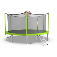 US Stock 16ft Trampoline with Enclosure Kids Outdoor Trampoline with Basketball Hoop and Ladder Heavy-Duty Round Trampoline