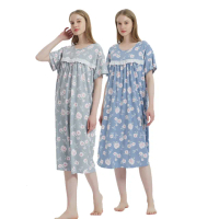 【蕾妮塔塔】輕柔舒眠 加大款針織棉短袖連身睡衣(R25029兩色可選)
