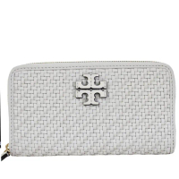 【TORY BURCH】TB 新款 立體雙T LOGO 白色編織長夾(贈原廠紙袋/母親節送禮)