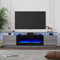 80" Fireplace TV Stand, Modern High Gloss Finish Media Console with 40" Electric Fireplace, Open Storage Entertainment Center