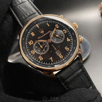 【MASERATI 瑪莎拉蒂】MASERATI手錶型號R8871646001(黑色錶面玫瑰金錶殼深黑色真皮皮革錶帶款)