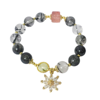 A1寶石 黑髮晶鈦晶金草莓水晶手鍊-同鈦晶手排能量/招財/開運/桃花/貴人運旺/防小人