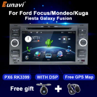 Eunavi Android 10 Car Radio DVD Multimedia For Ford Mondeo Focus S-max C-MAX Galaxy Fiesta transit Fusion Connect kuga 2 Din GPS