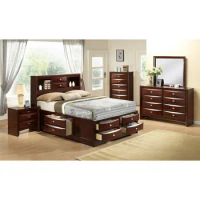 Antique Bedroom Furniture 5 PCS Bedroom Set Include Queen Bed Frame 1 Nightstand Dresser and Mirror 1 Chest Cabinet Furniture