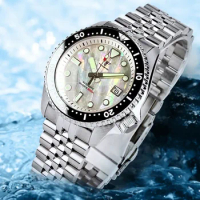 SKX Mod NH35 Diver Steel Mechanical Watch Men MOP ICE Blue Dial 120clicks Bezel Diving 20bar Waterproof Clock Relogio Masculino