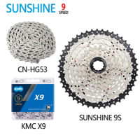 SUNSHINE 9 Speed Bike 11-40/42/46/50T Cassette Sprocket 9V Mountain Bike CN-HG53 KMC X9 Chain Flywheel Kit For shimano