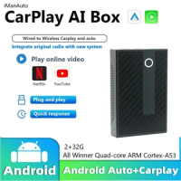 iManAuto Carplay AI Wireless Android Auto Carplay TV Box Car Streaming Box 2+32GB Android 10 For Mazda Volvo Audi Benz Toyota