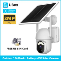 UBox APP 4G CCTV Camera 4G Solar Battery with FREE US Sim Card 3MP Outdoor Security PTZ PIR Spotlight Surveillance Camera