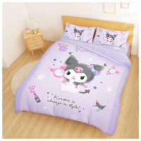 【享夢城堡】雙人床包兩用被套四件組(三麗鷗酷洛米Kuromi 妝酷女孩-紫)