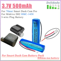 New 3.7V 500mAh Li-ion Battery For 70mai Smart Dash Cam Pro Midrive D02 HMC-1450 Replacement Batterie 3 wire Plug 14x50mm tools