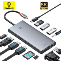 Baseus 13-In-1 8K@30Hz USB HUB Type C to DP HDMI-compatible 4K 60Hz 120Hz RJ45 VGA Converter PD 100W USB 3.0 2.0 For Macbook PC