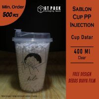 Sablon Cup Plastik PP Injection Datar 400 ML (Clear)