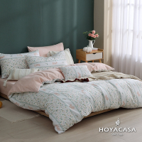 HOYACASA 100%精梳棉單人兩用被四件式床包組-萌花小兔(天絲入棉30%)