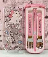 【震撼精品百貨】Hello Kitty 凱蒂貓 三麗鷗 kitty 攜帶型餐具組-粉對話#11561 震撼日式精品百貨