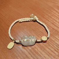 Handmade Braid Bracelets Feng Shui Gold Rutilated Quartz Bracelet for Women Gold Pixiu Wealth Good Lucky Jewelry Gifts