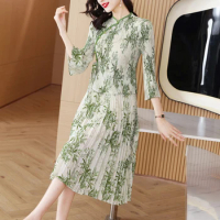 2023 New Fashion Printed Dress Women's Autumn Improved Qipao 3/4 Sleeve Loose Fit Casual Holiday Dress Vestidos