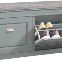 Grey Storage Bench with Drawers &amp; Padded Seat Cushion, Hallway Bench Shoe Cabinet Shoe Bench