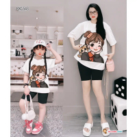 B102-Set bộ cotton in hình cô gái mix quần legging