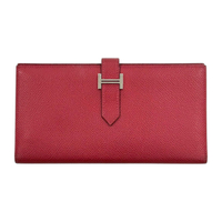 【二手名牌BRAND OFF】HERMES 愛馬仕 紅色 皮革 雙折 長夾 Z刻