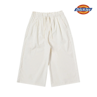 【Dickies】女款米白色斜紋抽繩設計寬鬆休閒長褲｜DK011635C48