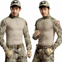 Tactical Shirt Camo BDU Combat T Shirt Men Long Sleeve Camouflage Paintball Airsoft Sniper Training Hiking Hunting Shirts