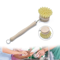 Kitchen Cleaning Brush Long Handle Sisal Solid Pots Brush Scrubber Brushes for Washing Cast Iron Pans Pots Natural