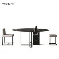 Wbert Nordic Light Luxury Restaurant Marble Metal Legs Dining Room Furniture Marble Dining Table