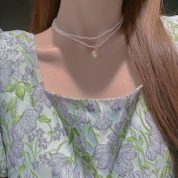 法式復古優雅雙層珍珠項鏈網紅同款鎖骨鏈小眾輕奢簡約設計感頸鏈