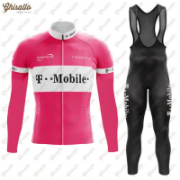 Pink Retro Triathlon Cycling Jersey Set, Thermal Fleece, Thin Long Sleeve, Cycling Clothing, MTB Bike Clothes, Winter Suit