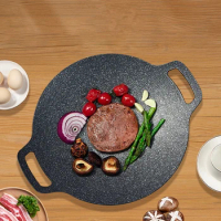 Grill Pan Korean Round Non-Stick Barbecue Plate Outdoor Travel Camping BBQ Frying Pan Barbecue Accessories Gas Open Fire Home