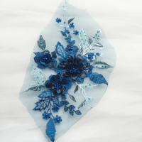 2 Pieces 3D Flower Embroidered Tulle Lace Trim Sewing Applique Dress Veil Decor 40X25cm Mesh Fabric For Garment Accessories