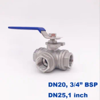 High quality stainless steel switch ball valve 3/4 1" inch BSP female DN20/25 SS304 L type T flow 3 way water ball valve