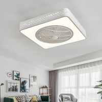 LED隱形風扇吸頂燈現代鐵藝吊扇方形臥室燈英文遙控