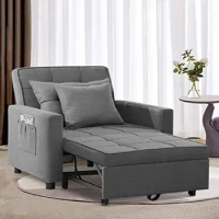 Adjustable 3 in 1 Sleeper Chair Bed Armchair Sofa Dark Gray Fleece Single