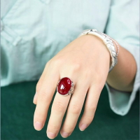 紅瑪瑙玉戒指女開口可調節簡約ins潮中國風銀指環不掉色送媽媽