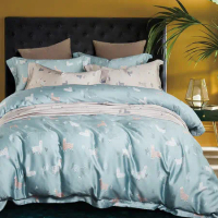 【Betrise草泥馬樂園-藍】特大-植萃系列100%奧地利天絲八件式鋪棉兩用被床罩組