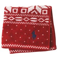 RALPH LAUREN POLO 紅錦雪花經典品牌小馬LOGO圖騰刺繡小方巾(紅底/26.5CM)