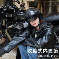 台灣公司貨 免運 可開票 臺灣真碳纖維半盔dot超輕巡航復古瓢盔四季男女士摩托車頭盔