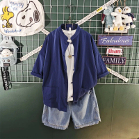 (COD) Japanese-style minimalist cotton-linen short-sleeve shirt men's summer outfit, trendy brand wi