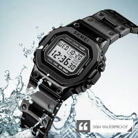手錶 時刻美手表 男士正品韓潮多功能防水夜光復古金屬小方塊鋼帶電子表