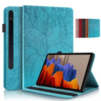 For Samsung Galaxy Tab S9 FE S8 5G S7 11.0" Case Cover SM-X700 SM-X706B SM-T870 T875 Funda Tablet 3D Tree Embossed Stand Coque
