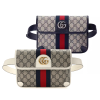 GUCCI 古馳 674081 經典Ophidia系列GG Supreme帆布印花綠紅綠織背帶手拿/胸腰包(顏色任選)