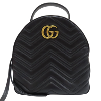 【二手名牌BRAND OFF】GUCCI 古馳 黑色 牛皮 GG Marmont 後背包 476671
